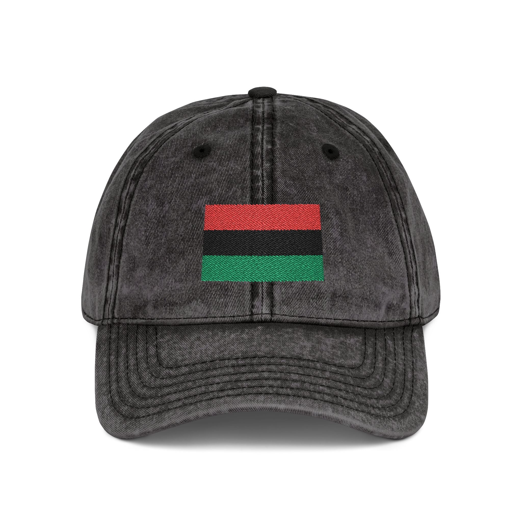 Vintage Embroidered Flag Cap — Red Black Green Distressed Baseball Hat