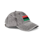 Vintage Embroidered Flag Cap — Red Black Green Distressed Baseball Hat