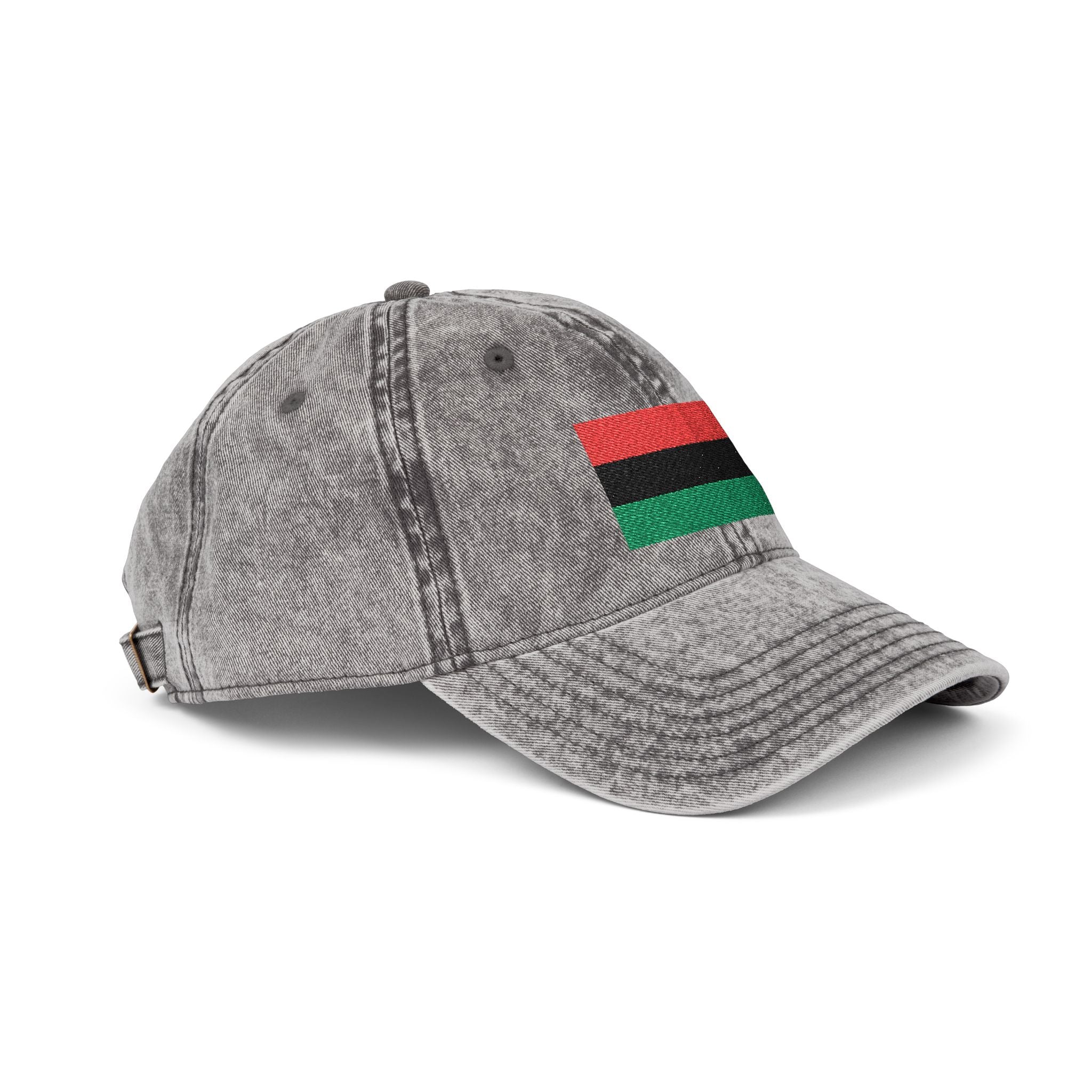 Vintage Embroidered Flag Cap — Red Black Green Distressed Baseball Hat