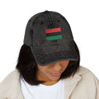 Vintage Embroidered Flag Cap — Red Black Green Distressed Baseball Hat