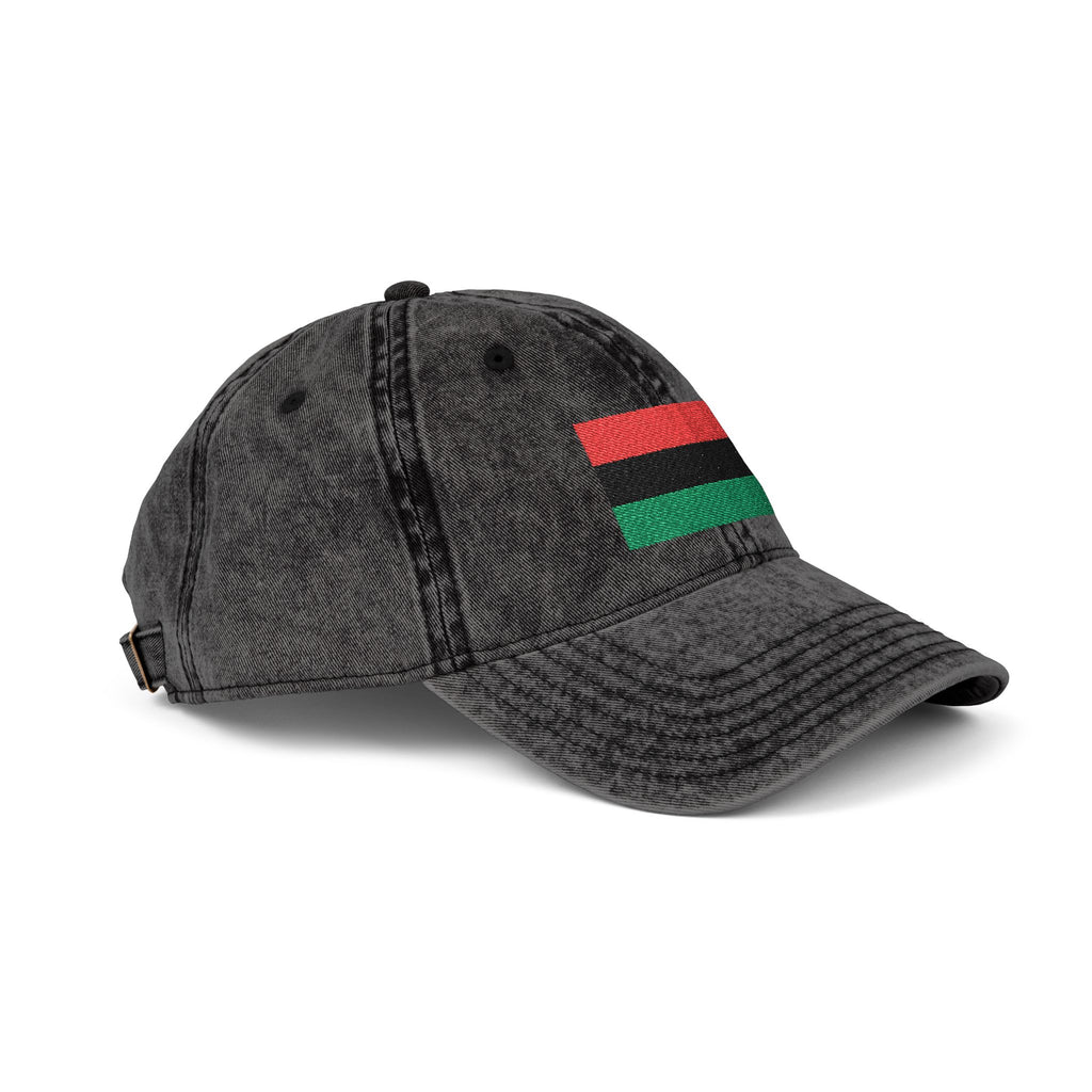 Vintage Embroidered Flag Cap — Red Black Green Distressed Baseball Hat