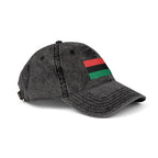 Vintage Embroidered Flag Cap — Red Black Green Distressed Baseball Hat