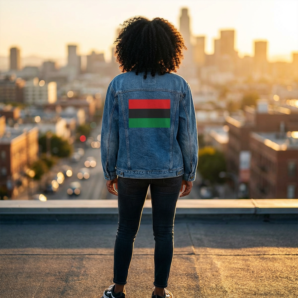 Denim Jacket — Pan-African Flag Back Graphic