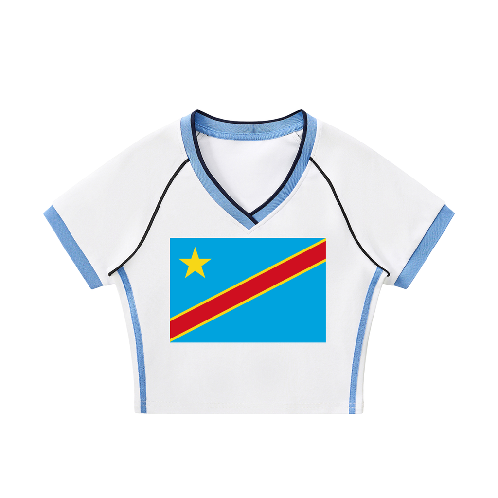 DRC Contrast Trim V-Neck Crop T-Shirt