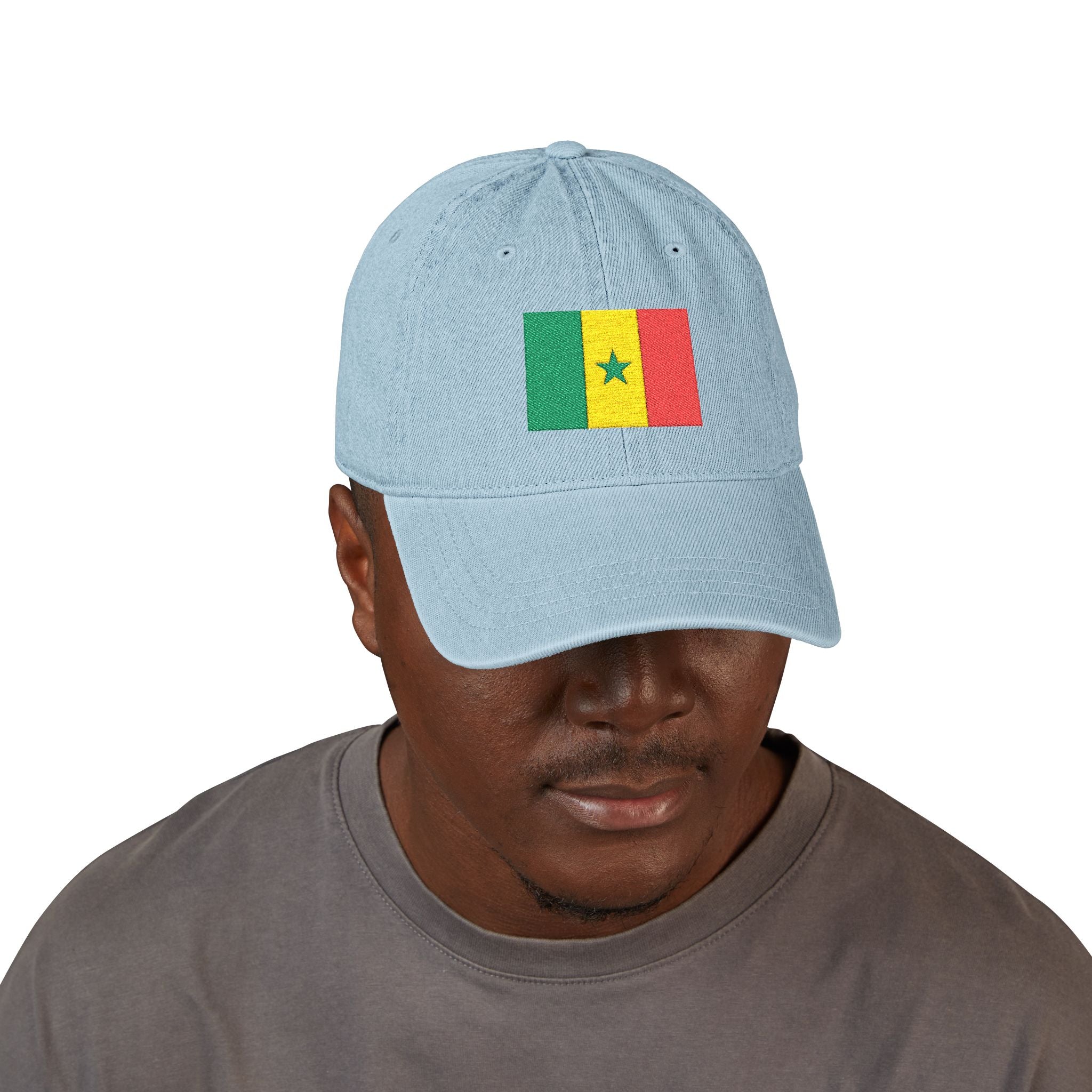 Senegal Flag Embroidered Hat — Black Denim Baseball Cap