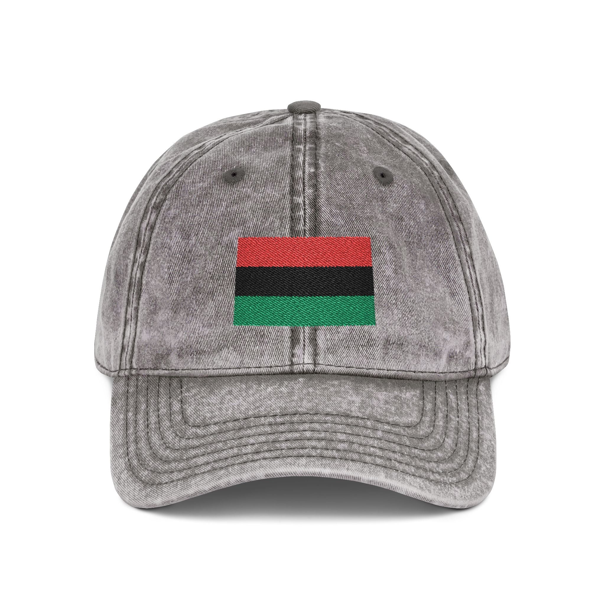Vintage Embroidered Flag Cap — Red Black Green Distressed Baseball Hat